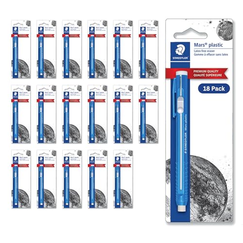 Image of STAEDTLER Mars Plastic Eraser Pen, 18-Pack, 18 Total Count German-Made Retractable Pencil Eraser, Vinyl Stick Eraser with Blue Holder for Architectural Sketching, Drawing Supplies for Artists