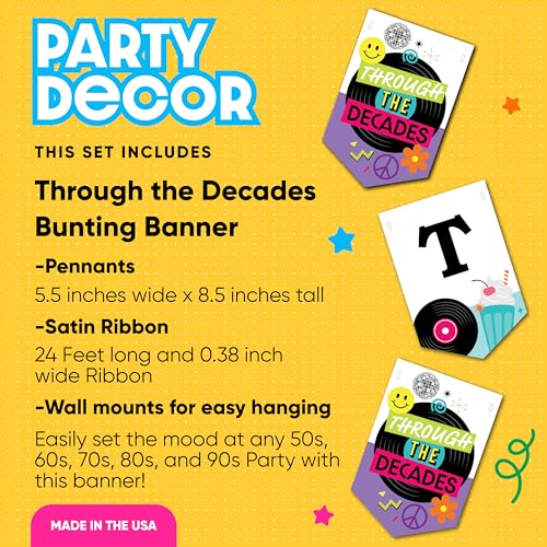 Image of Big Dot of Happiness Through the Decades - Party Bunting Banner, Theme 50s, 60s, 70s, 80s, 90s Nostalgia, Wall Sign for Parties, Through the Years Decorations (Pack of 3)