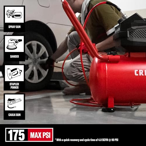 Craftsman 10-Gallon Air Compressor, 1.8 HP, Max 175 PSI, 4.0 CFM @ 90PSI, 5.0 CFM@40PSI, Oil-Free, Quiet Shop Air Compressor with Wheels for Spraying Pneumatic Tool, Model: CMXECXA0201041 - image 4