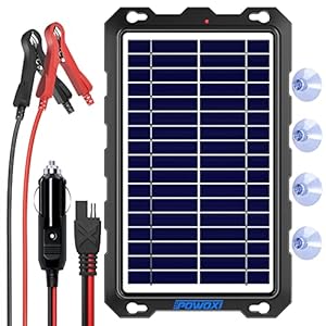 Powoxi Juego de cargador de mantenimiento de batería solar actualizada de 7.5 W, portátil de 12 V, impermeable, para automóvil, motocicleta, bote, marina, cámper, remolque, moto de nieve, etc.
