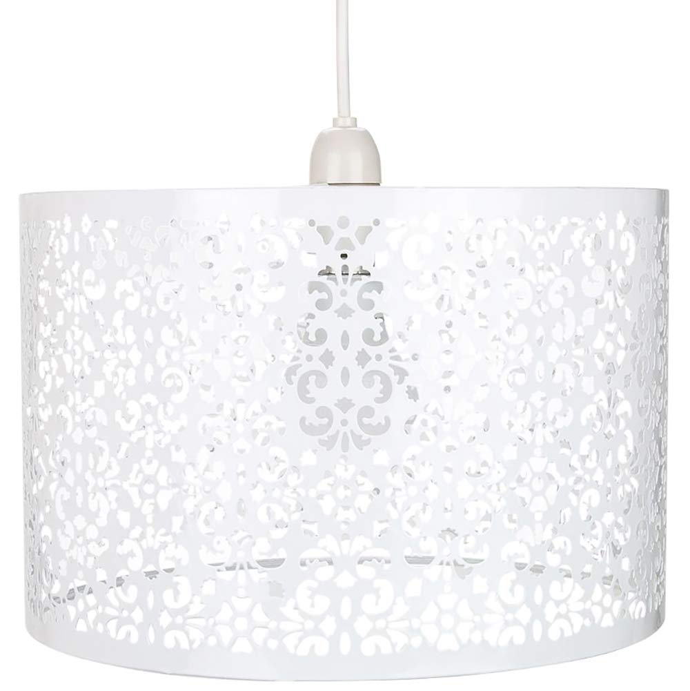 Happy Homewares White/Light Marrakech Designed Large Metal Pendant Shade With Floral Decoration