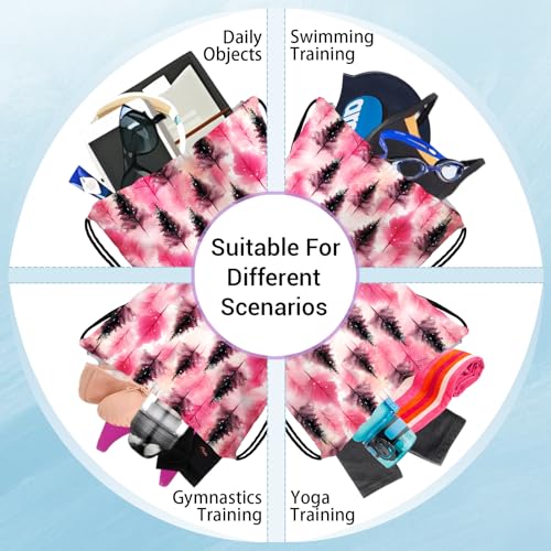 Image of Pink Pine Trees Grip Bags Winter Holiday Gymnastics Drawstring Bag for Women Gym Gymnasts