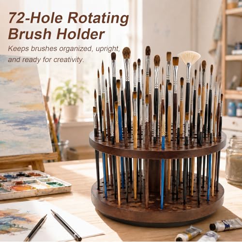 Image of Solid Wood 360 Spinning Paint & Makeup Brush Organizer