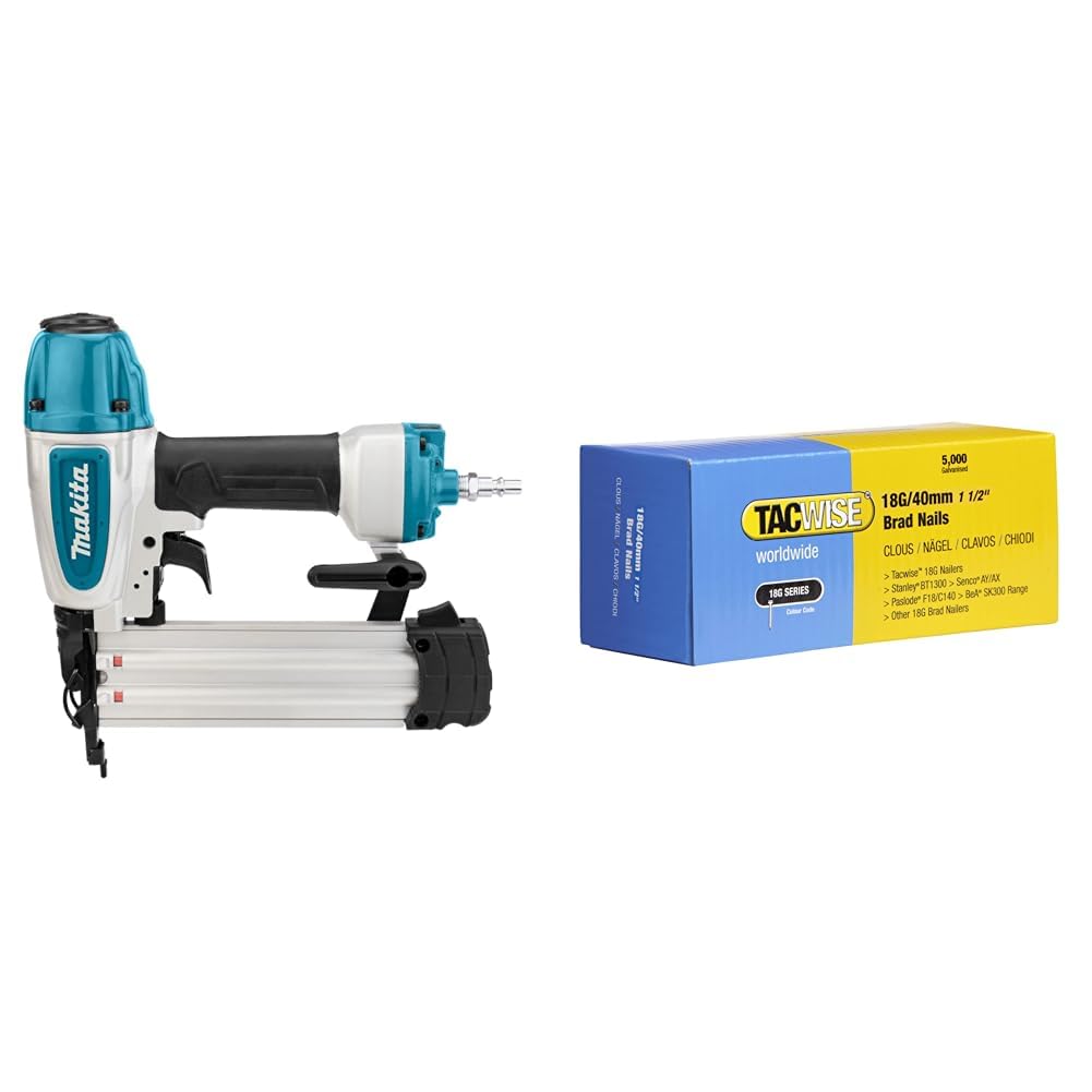 Makita Młotek Automatyczny do Gwoździ, Wielokolorowy, 50 mm & TACWISE 0400 Gwoździe ocynkowane 40 mm, srebrne, 5000 sztuk