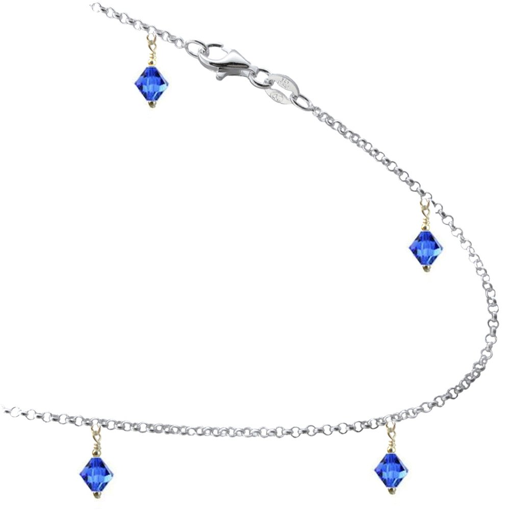 Josco Blue Color Crystals With 925 Sterling Silver Link Anklet