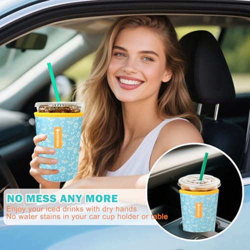 Image of WK IEASON Reusable Iced Coffee Insulator Universal Ice Coffee Sleeve for Cold Beverages Neoprene Cold Coffee Cup Sleeves Cooler Cover 16-32OZ for Coffee Cups, McDonalds, Dunkin Donuts, More