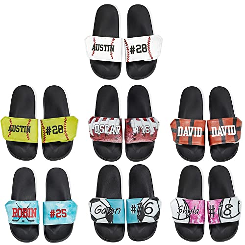 Custom Name & Number Sport Slides for Men Women, Indoor & Outdoor Beach Comfort Casual Sandals With Adjustable Upper