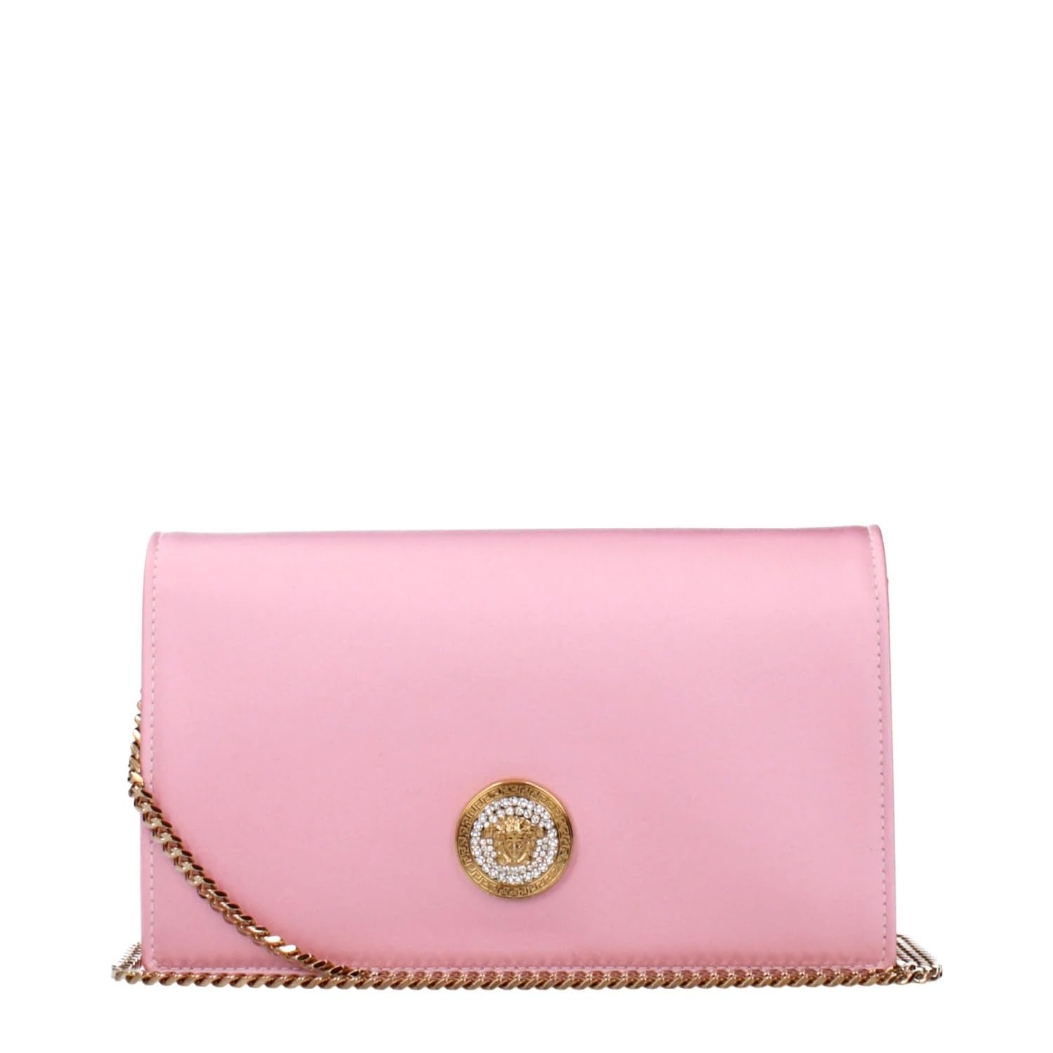 Versace Medusa Women’s Pink Satin & Leather Clutch Bag – Small Evening Purse with Medusa Hardware, Flap Closure & Fabric Lining – Luxury Designer