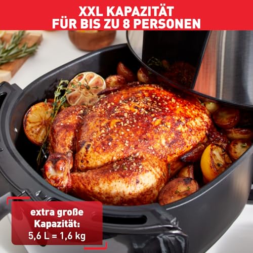 Foto von Tefal Heißluftfritteuse Easy Fry XXL, Air Fryer, 1850 Watt, 5,6 L für 8 Portionen, 8 automatische Programme, Digitales Display, energiesparend, gesunde Fritteuse ohne Öl, Edelstahl, EY701D