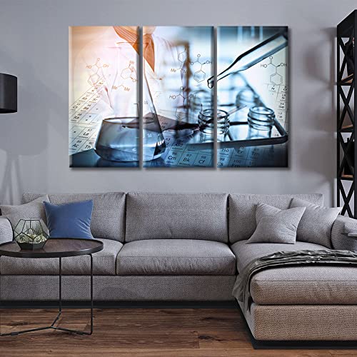 Image of TUMOVO 3 PanelsScientist and Test Tubes Laboratory Concept Artwork Canvas Paintings for Bedroom, Living Room, Office. Medical Home Decor Framed Ready to Hang (42 inch Wx28 H)