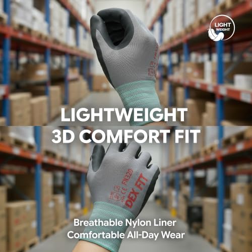 Image of DEX FIT Nitrile Work Gloves FN320, 3D Comfort Stretch Fit, Power Grip, Durable Foam Coated, Thin & Lightweight Premium Nylon, Machine Washable, Blue 6 (XS) 3 Pairs