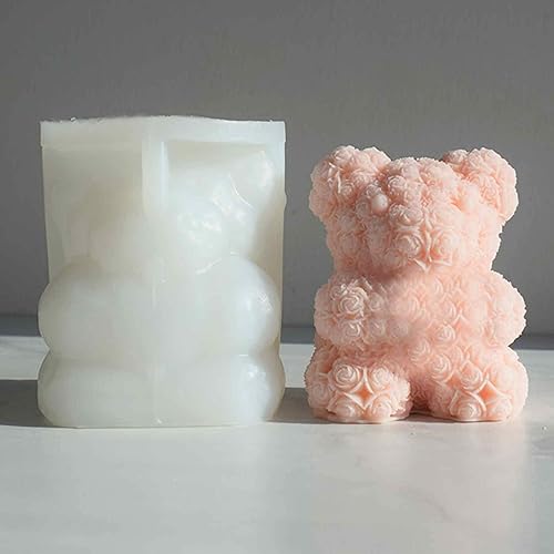 Miniatura 5 de Moldes de silicona de oso de rosas 3D, molde de vela de aromaterapia para el día de San Valentín, boda, oso de rosa, exhibición de ventana,