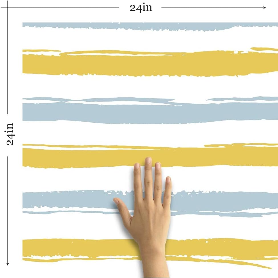 Walls By Me Peel and Stick Blue and Yellow Striped Removable Wallpaper 9628-2ft x 4ft (61x122cm)