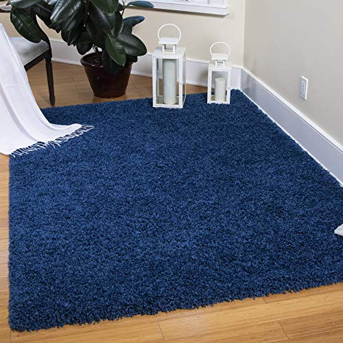 Ottomanson Collection Solid Shag Rug, 6'7" x 9'3", Navy