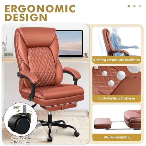 BestEra Bürostuhl Office Chair, Großer und hoher Chefsessel mit Fußstütze, Ergonomischer...