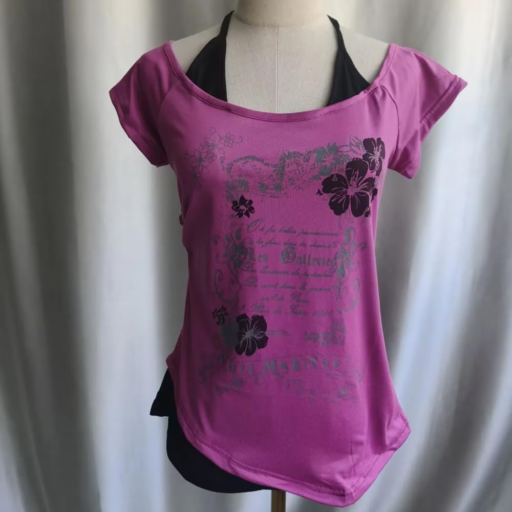 Baby Tee Y2k Women Grunge Top Emo 2000s Vintage Fake Two Piece Short Sleeve T Shirt Crop Tops Teens - Image 5