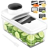 Mandolina de Cocina Profesional, Cortador de Verdura, Rallador de Verduras con 5 Cuchillas Afiladas Intercambiables, Cortador de Patatas Tomates Pepinos Queso Frutas（Negro）