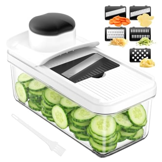 Mandolina de Cocina Profesional, Cortador de Verdura, Rallador de Verduras con 5 Cuchillas Afiladas Intercambiables, Cortador de Patatas Tomates Pepinos Queso Frutas
