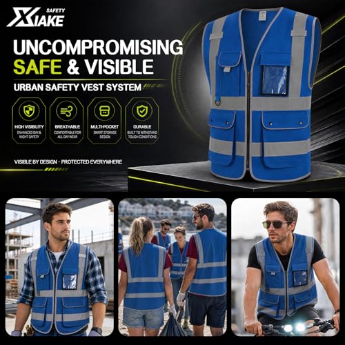 Image of XIAKE Reflective Safety Vest for Men & Women High Visibility Class 2 Vest with Pockets Meets ANSI Standards