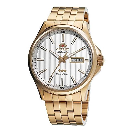 Relógio Masculino Orient Automático Aço inoxidável Dourado Mostrador Branco Analógico Original Resistente a Água 469GP043F S1KX