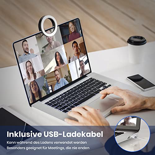 Selfie Licht, Ringlicht Handy, 40 LEDs Ringleuchte Mit DREI Farbmodi, USB-Laden Ring Licht für Mobiltelefon, Laptop, Zoom-Treffen, Make-ups, Video-Anrufe, Streaming(Schwarz)
