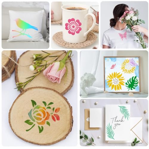 Image of 50 PCS Flower Painting | Stencils Reusable Flower | Stencils for Painting | On Wood Rocks Canvas Fabric | Glass Pottery Size 4X4 Inch