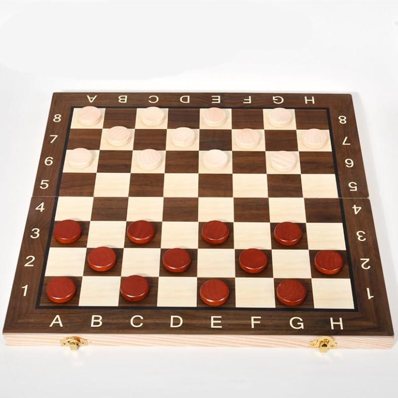 Jeu de Dames en Bois Classique 3 en 1, Backgammon échecs | For les voyages en famille, ensemble de jeu pliant en bois for enfants et adultes(39*39cm)