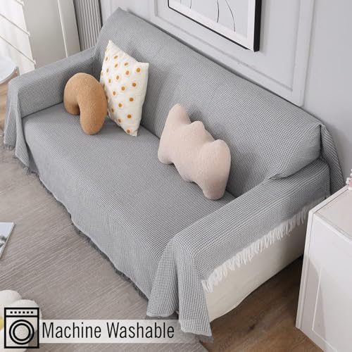 Image of HOKIPO Polyester Cotton Sofa Cover Thick and Soft Throw 3 Seater, 180 (D) x 300 (L) cm (NEW-AR-4641-N1)