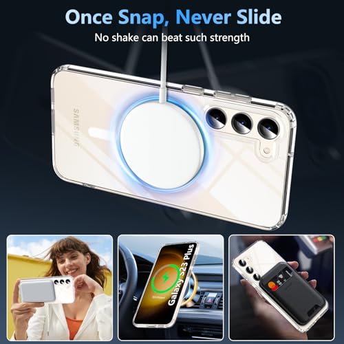 Image of OWKEY for Samsung Galaxy S23 Plus Case 6.6'', Magnetic S23 Plus Case Compatible with Magsafe, [Military Grade Shockproof] Transparent Back Slim Bumper Cover Phone Case, Clear