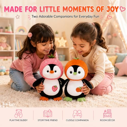 Image of Plushy Penguin Soft Toy 25cm (Pack of 2) | Adorable Plush Penguin with Pink & Orange Outfits | Perfect for Kids, Gifts, and Home Decor | for Birthday Gifting, Thanksgivings, New Year Gift