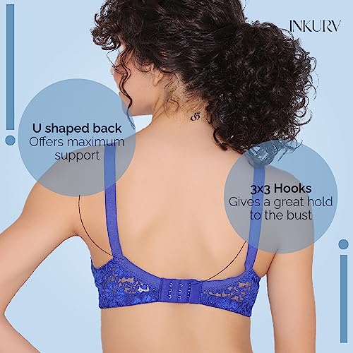 Image of INKURV Full Coverage Bra Set for Women | Ideal for Heavy Breast| Non-Padded Anti Sagging Bust Uplift| Stylish net Innerwear for Ladies- Erin (Combo of 2)
