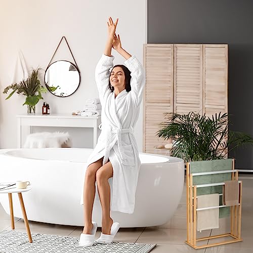 Relaxdays Toallero de Pie con 6 Barras, Bambú, Autónomo, Portatoallas Baño y Ducha, Natural y Blanco, 82 x 55 x 24 cm Aprox - imagen 3