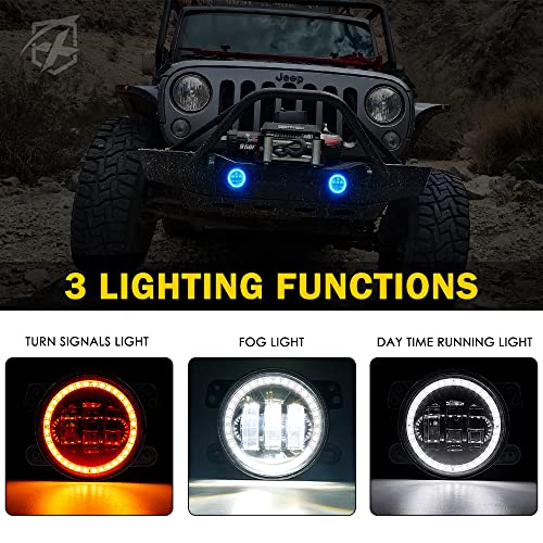Image of Multi Color Halo Fog Lights w /Dual Control Compatible with 07-18 Jeep JK | 3 Lighting Modes, IR, Bluetooth Wireless, IP67 Waterproof, Plug N Play, DOT Approved