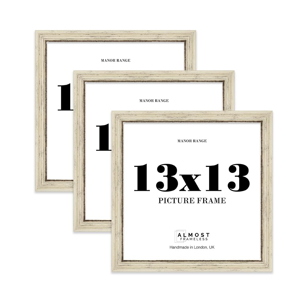 13x13 Picture Frame, Display 13x13 Pictures (33 x 33cm) - Distressed Cream Vintage 42mm Edge Ideal for Home Gallery Display - 3 Pack