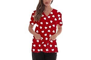 Fourth of July Valentine Printed Scrub Tops for Women