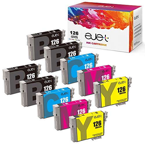ejet Remanufactured Ink Cartridge Replacement for Epson 126 T126 to use with Workforce 545 645 845 630 840 WF-3520 WF-3540 WF-7520 WF-7010 Stylus NX430 (4 Black, 2 Cyan, 2 Magenta, 2 Yellow) 10 Pack