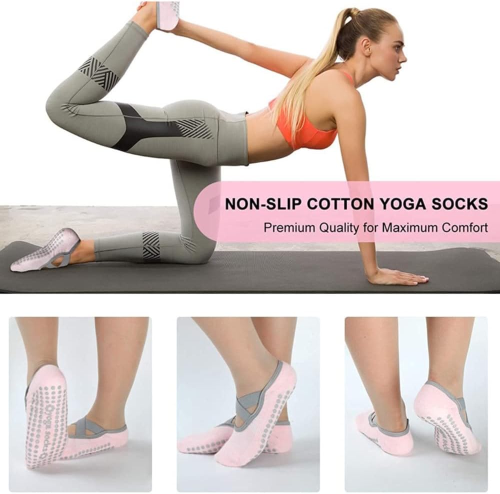 5Pair Women's Non Slip Ballet Dance Sock Silicone Yoga Socks Ladies Cross Straps Pilates Cotton Sports Socks