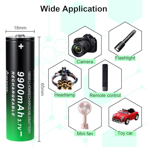image for PAOWANG 18650 Rechargeable Battery 3.7Volt Li-ion Batteries 9900mAh Bu