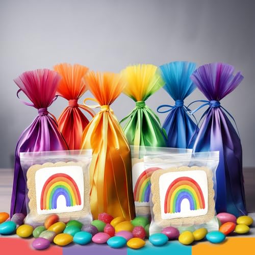 Image of Rainbow Cookies Themed Party Favors | 24 Pack Individually Wrapped Bulk | Cookie for Birthday Pride Girls Boys Colorful Multicolored Treats Snacks For Kids Class Adults