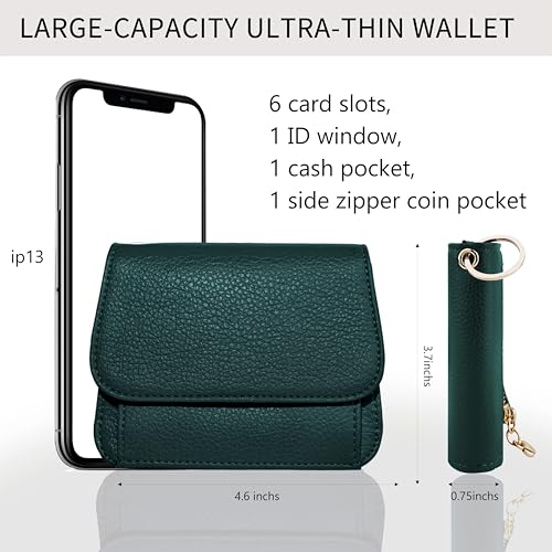 Image of Keychain Wallet for Women,RFID Wristlet Wallet with Beaded Strap | Tri-Fold Design,6 Card Slots,ID Window,Zipper Coin Pocket,Lightweight Carry