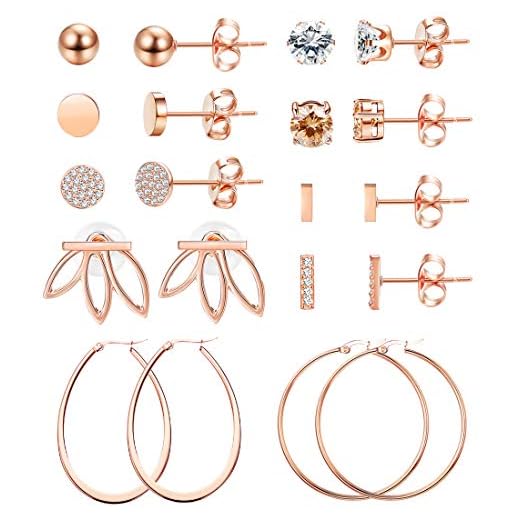 LOYALLOOK Rose Gold Earring Set