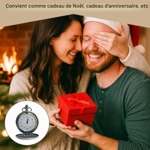 Menibeuty Montre Gousset Homme, Montres De Poche Et Goussets pour Homme, Montre A Gousset Vintage A Quartz avec Chaîne pour Hommes Femmes Papa Fête d’Anniversaire (Bronze) – vue 6