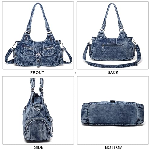 Image of Designer Denim Handbags for Women Hobo Tote Bag Crossbody Denim Purses Blue Jean Shoulder Bag