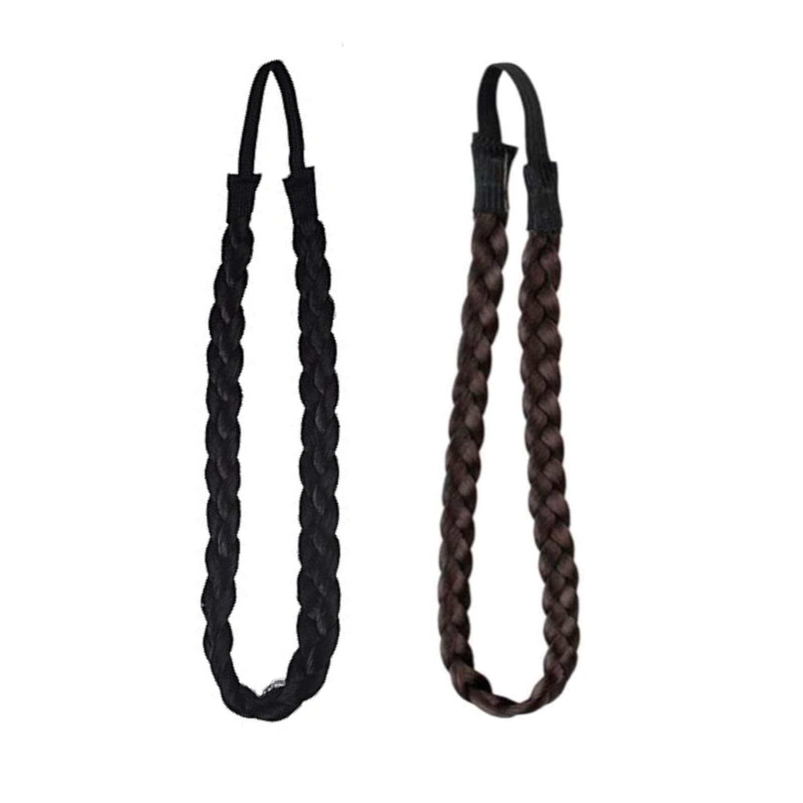 2pc (black) 2 Strands Synthetic Hair Braided Headband Women Hair Band with Elastic Stretch Chunky ＆ Wide Plaited Braid Hair Band-image-5