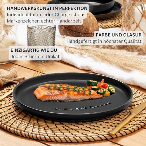 SÄNGER Madeira | Kombiservice 24 teilig, Steingut Geschirr Set 6 Personen, 6x Teller Set 6x Frühstücksteller 6x Tiefe Teller 6x Pastaschalen Geschirrset und Schale schwarz matt | VALUE COLLECTION