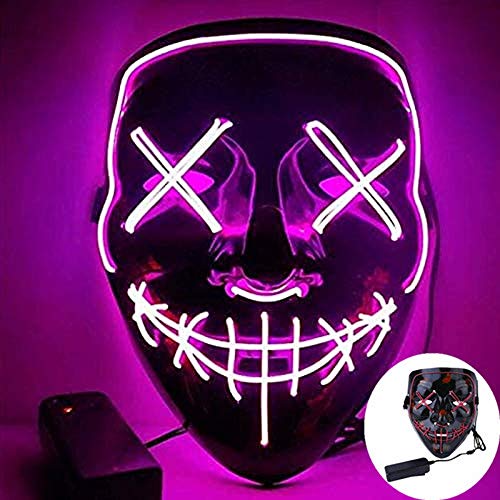 CICADAS LED Máscaras Halloween,Craneo Esqueleto Mascaras con 3 modos de flash para decoración, cosplay, Mascaradas, Carnavales (Morado)
