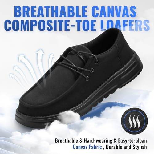 Image of Furuian Steel Toe Shoes for Men Low-top Safety Work Shoes for Men Lightweight Steel Toe Sneakers Comfortable Canvas Work Loafers Zapatos De Trabajo para Hombres