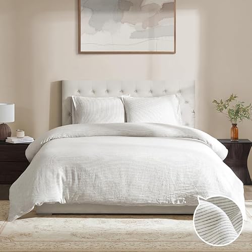 DAPU Linen Duvet Cover Queen,Yarn Dyed Striped Pattern 100%