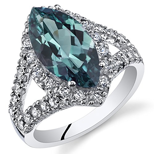 Peora Simulated Alexandrite Signature Ring For Women 925 Sterling Silver, Large Color-Changing 3.50 Carats Marquise Shape 14X7Mm, Size 7 #TOP4