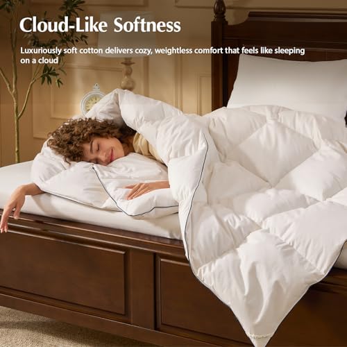 Pacific Coast Goose Feather Down Comforters King Size, 100% Cotton Extra Fluffy White Duvet Insert, Soft, Breathable, All Season Hotel Luxury Bedding Comforters, 8 Corner & Center Loops (106\"x90\")